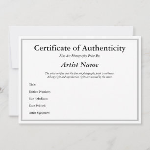 Certificate of Authenticity for Photography Silver Invitation