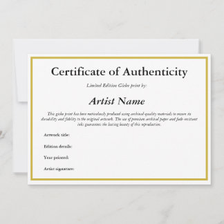Certificate of Authenticity Giclee Print Holiday Card