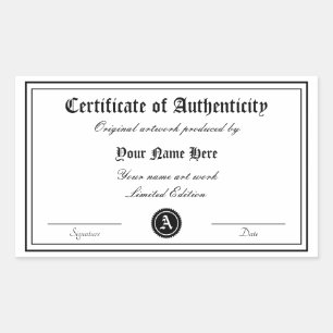 Certificate of authenticity template genuine art rectangular sticker