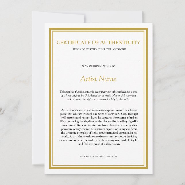 Certificate of Authenticity with Artist Statement Thank You Card (Front)