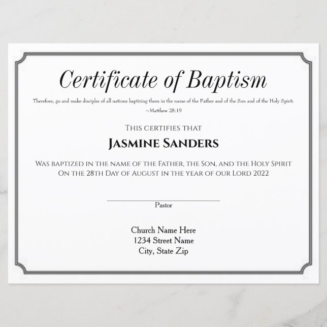 Certificate of Baptism (Front)