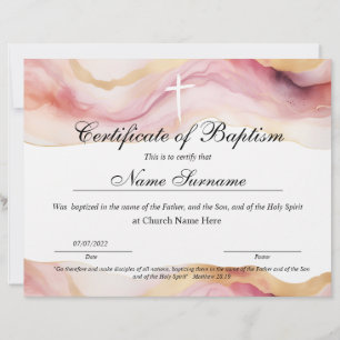 Certificate of Baptism, Baby Dedication