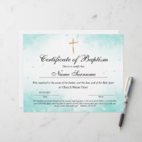 Certificate of Baptism, Baby Dedication