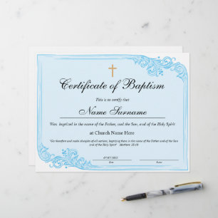 Certificate of Baptism, Baby Dedication