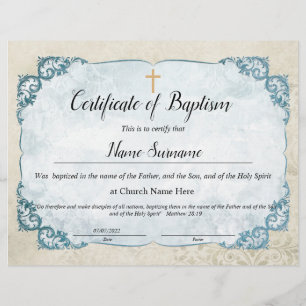 Certificate of Baptism, Baby Dedication