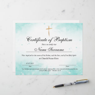 Certificate of Baptism, Baby Dedication