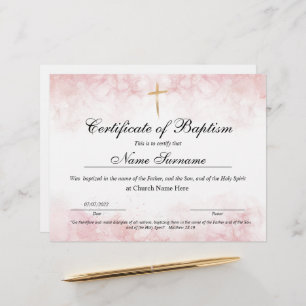 Certificate of Baptism, Baby Dedication