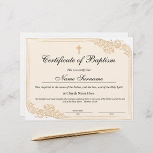 Certificate of Baptism, Baby Dedication