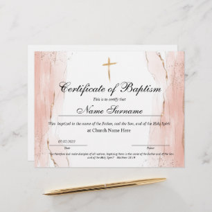 Certificate of Baptism, Baby Dedication