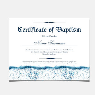 Certificate of Baptism Water Baby Christening