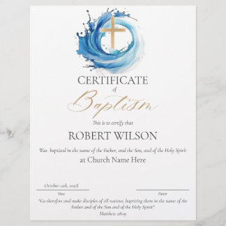 Certificate of Baptism, Water Christening