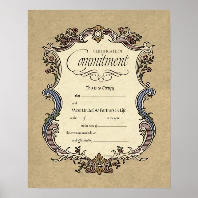 Certificate of Commitment Wedding Certificate Poster (Front)