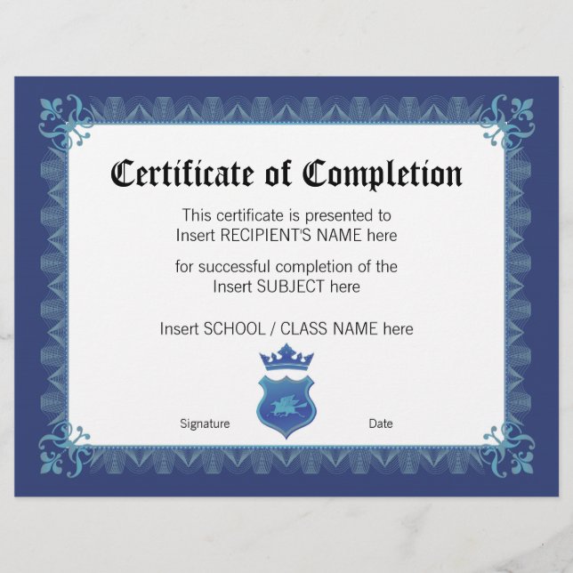 CERTIFICATE OF COMPLETION (Front)