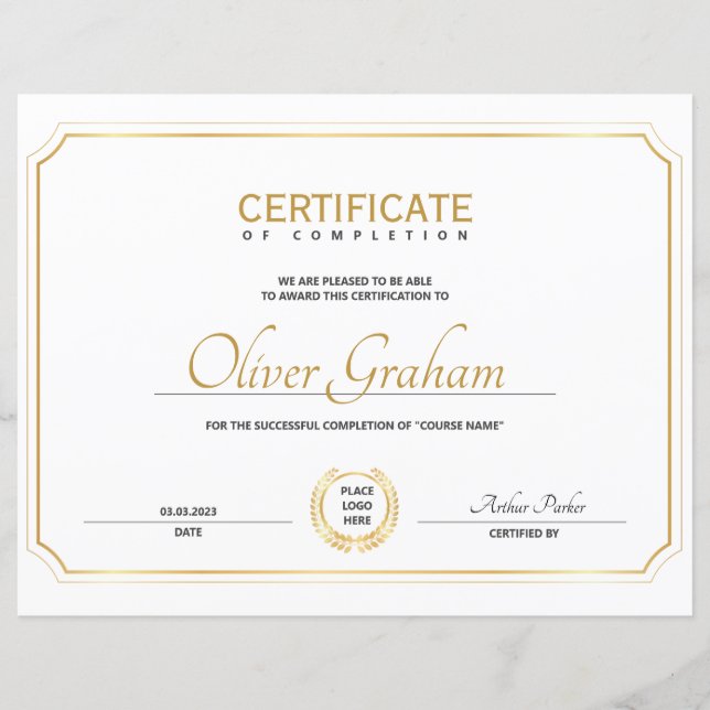 Certificate of Completion Award (Front)