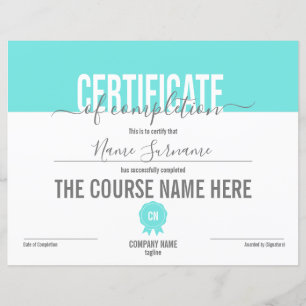 Certificate of Completion Award Course Completion