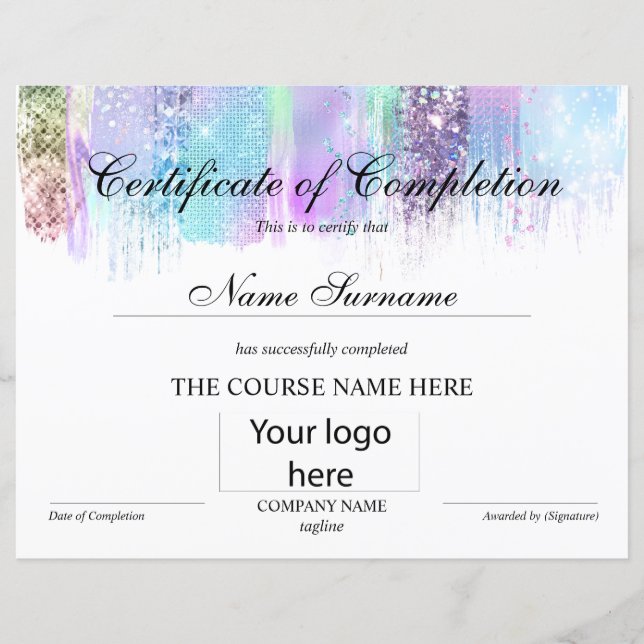 Certificate of Completion Award Course Completion (Front)