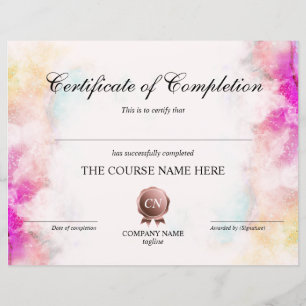 Certificate of Completion Award Course Completion