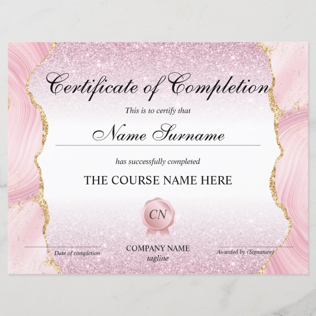 Certificate of Completion Award Course Completion (Front)