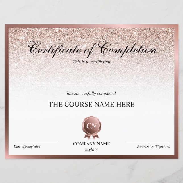 Certificate of Completion Award Course Completion (Front)