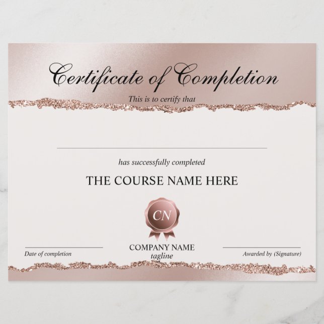 Certificate of Completion Award Course Completion (Front)