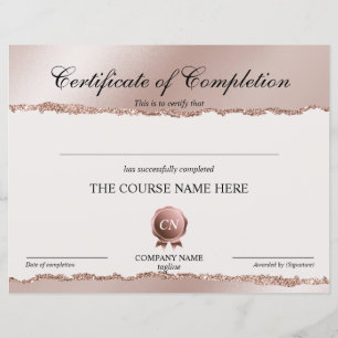 Certificate of Completion Award Course Completion