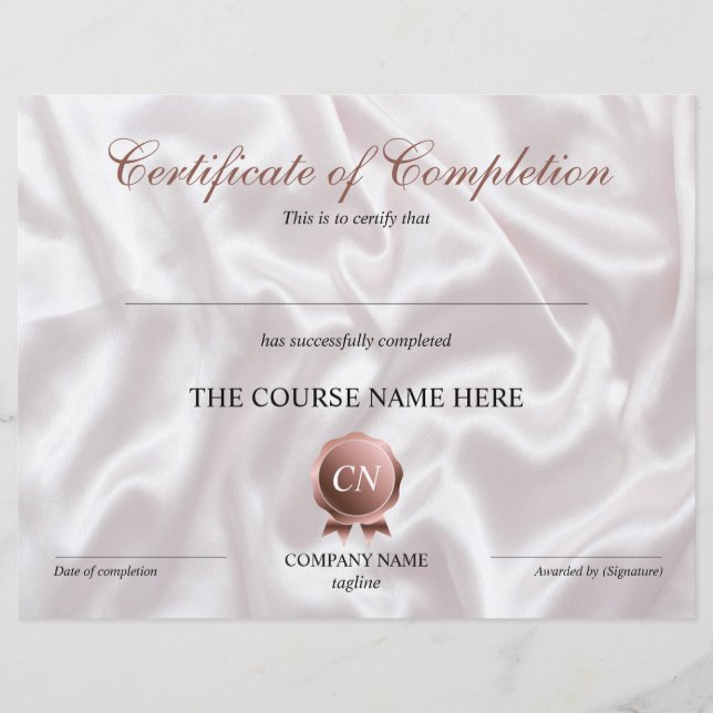 Certificate of Completion Award Course Completion (Front)