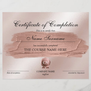 Certificate of Completion Award Course Completion