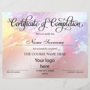 Certificate of Completion Award Course Completion