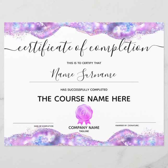 Certificate of Completion Award Course Completion  (Front)