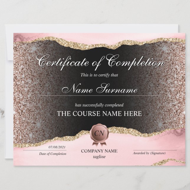 Certificate of Completion Award Course Completion (Front)