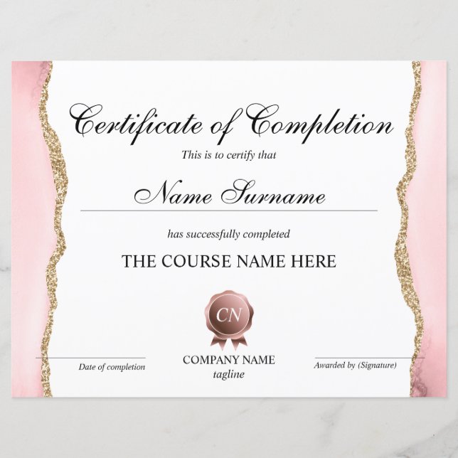 Certificate of Completion Award Course Completion (Front)