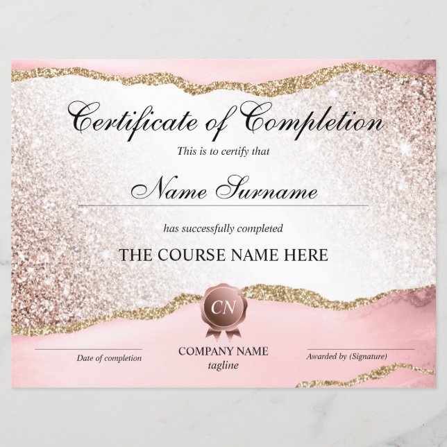 Certificate of Completion Award Course Completion (Front)