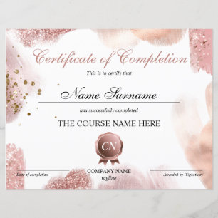 Certificate of Completion Award Course Completion