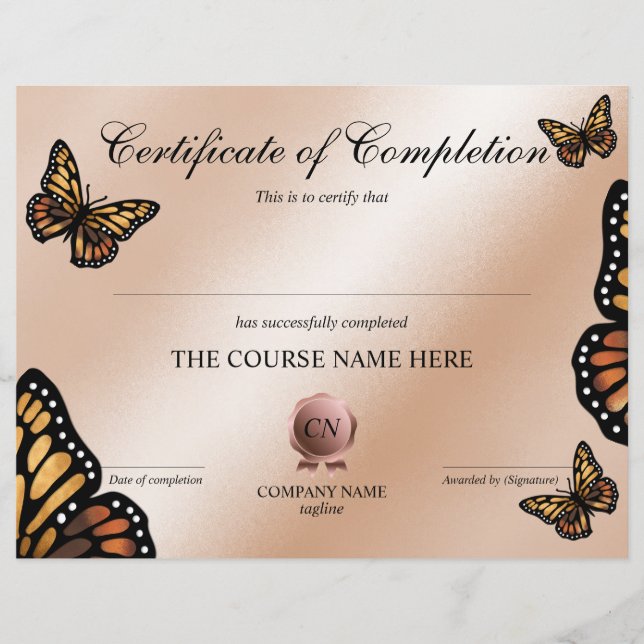 Certificate of Completion Award Course Completion (Front)