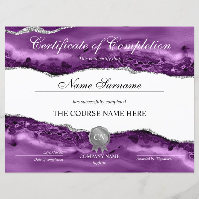 Certificate of Completion Award Course Completion (Front)