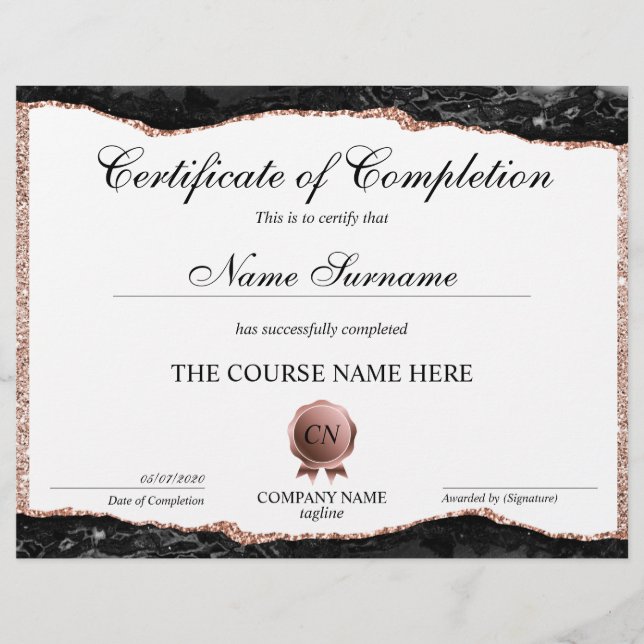 Certificate of Completion Award Course Completion (Front)