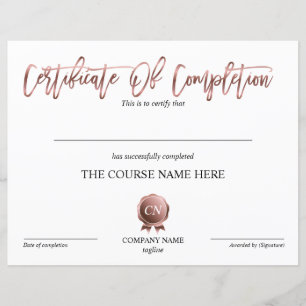 Certificate of Completion Award Course Completion