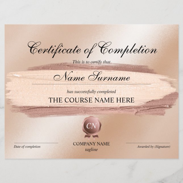 Certificate of Completion Award Course Completion (Front)