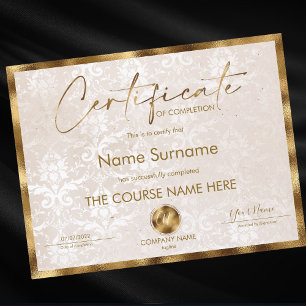 Certificate of Completion Award Course Completion