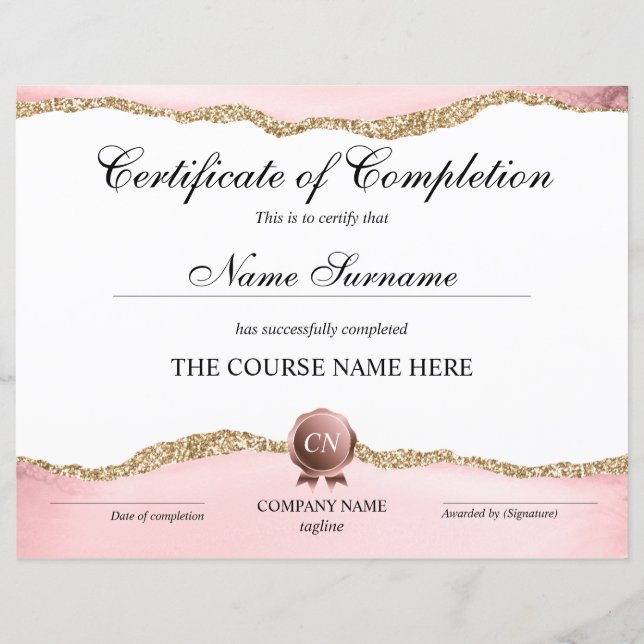 Certificate of Completion Award Course Completion (Front)