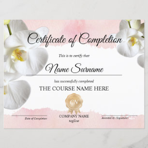 Certificate of Completion Award Course Completion