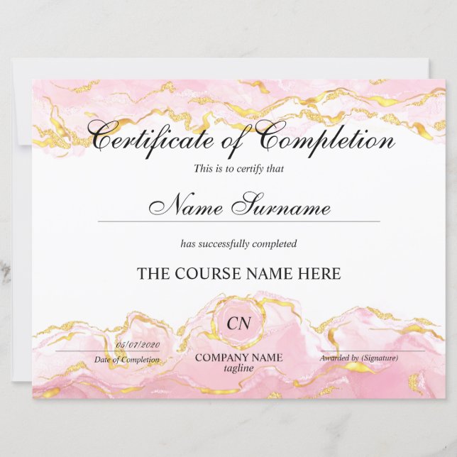 Certificate of Completion Award Course Completion (Front)