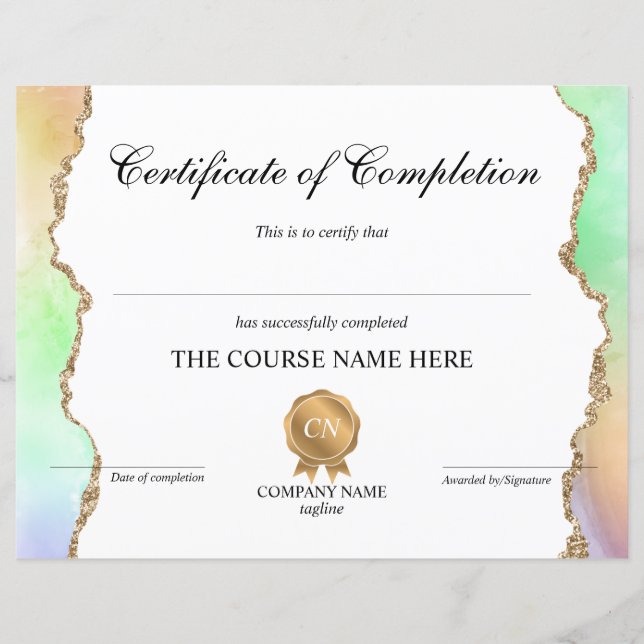 Certificate of Completion Award Course Completion (Front)