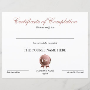 Certificate of Completion Award Course Completion