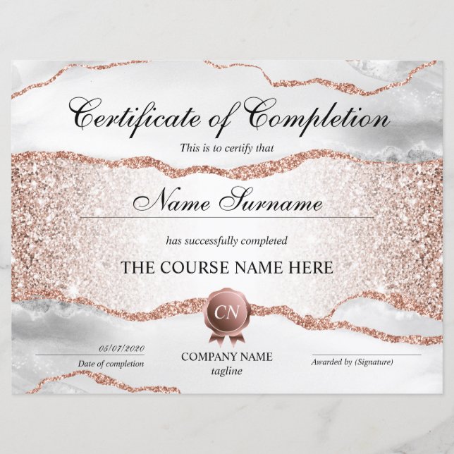 Certificate of Completion Award Course Completion (Front)