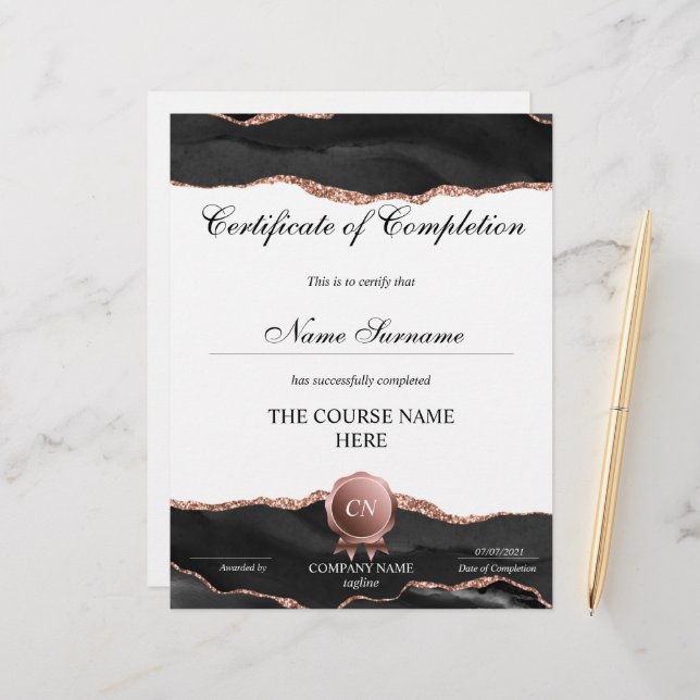 Certificate of Completion Award Course Completion (Front/Back In Situ)