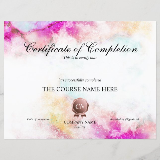 Certificate of Completion Award Course Completion (Front)