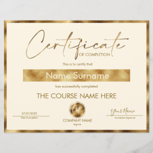 Certificate of Completion Award Course Completion