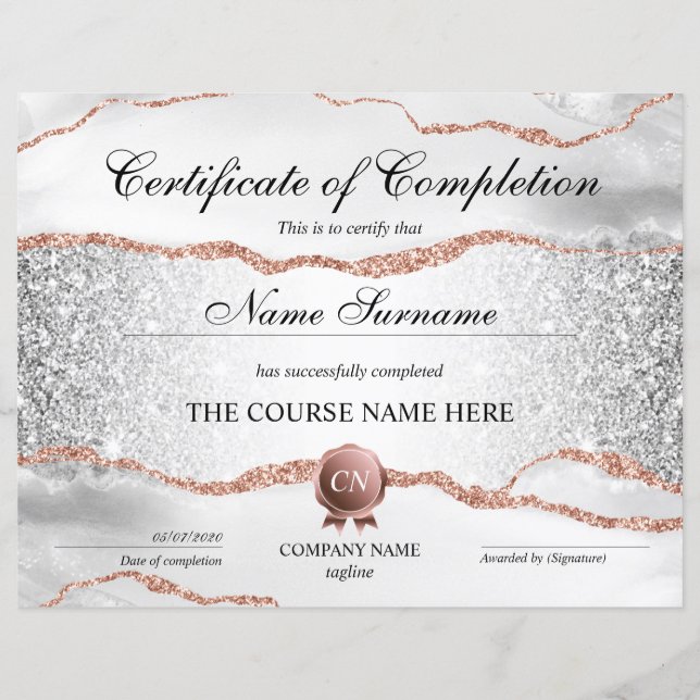 Certificate of Completion Award Course Completion (Front)