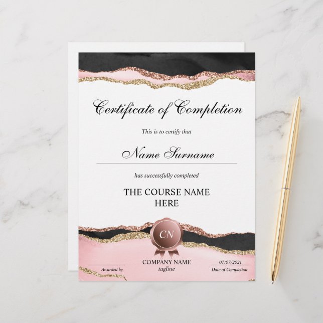 Certificate of Completion Award Course Completion (Front/Back In Situ)